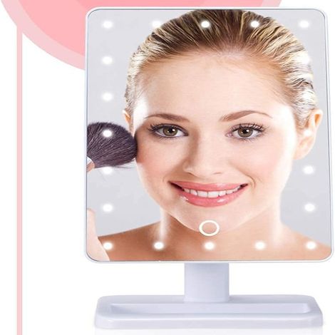 Miroir de maquillage LED avec lumière - Miroir de bureau portable de style princesse pour étudiantes (1/5)