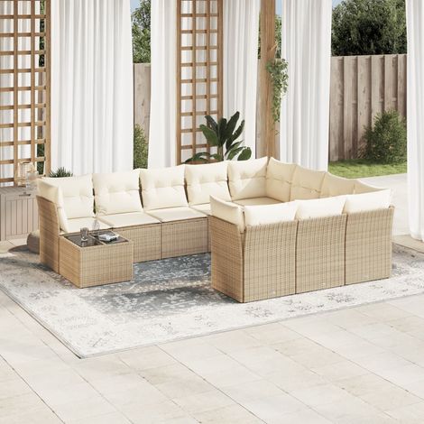 Set de sofás de jardín 11pzas con cojines ratán sintético beige vidaXL (1/3)