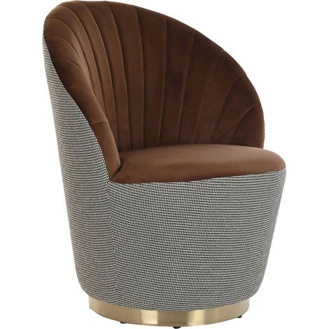 Fauteuil élégance polyester marron pour salon moderne - Brun café relevé de touches moutarde et noir (1/5)