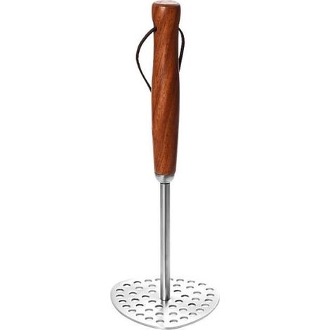 Presse-Purée - Professionnel - Inox - Poignée en Bois - Facile à Nettoyer - 28x8cm (1/4)