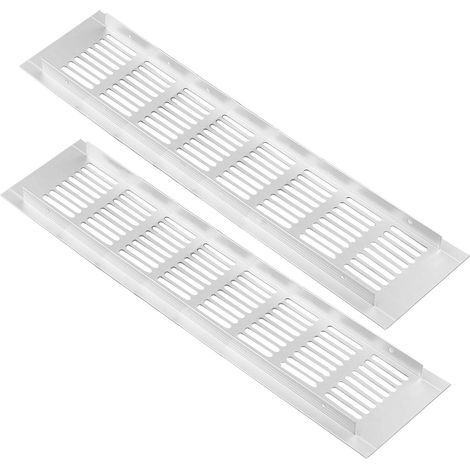 Lot de 2 Grille d'aération Aluminium Blanc 80x350mm Pour Armoire Cuisine Placard