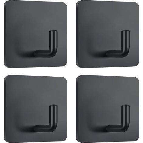 Ganchos adhesivos para toallas, para colgar vestidos, abrigos, ganchos de pared, acero inoxidable, paquete de 4 (negro) (1/5)