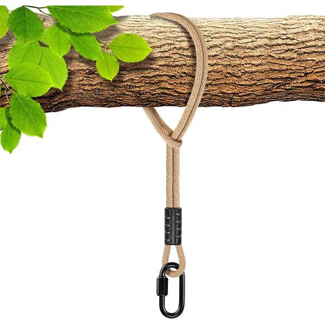 Hamac Arbre Balançoire Sangle Suspendue avec Mousqueton, 1.5M Suspension Corde Polyester pour Arbre Extérieur Chaise Jeux Accessoires, Jusqu'à 2500lbs, 10mm Diamètre, Naturel (1/5)