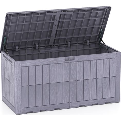 Coffre de Jardin Exterieur en PP 455L, Coffre de Rangement Exterieur 3 Personnes avce Couvercle, Poignée Intégrée&Verrouillable, Charge 245kg, Marron (1/4)