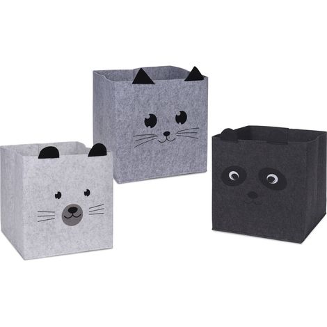 Katzen Aufbewahrungs Box 3er Set - 32 x 32 cm - Faltbare Sortierbox für Würfelregale - Regal Kinder Spielzeugkiste Ordnungsbox Würfel Stofbox