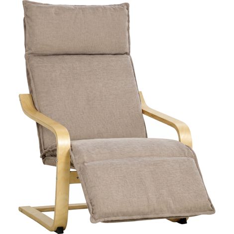 HOMCOM sillón de salón con reposapiés, butaca de salón tapizada en lino con balanceo suave, respaldo alto, asiento amplio, para dormitorio, marrón (1/5)