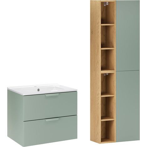 Mueble lavabo 60cm con columna Oria Verde mate (1/4)