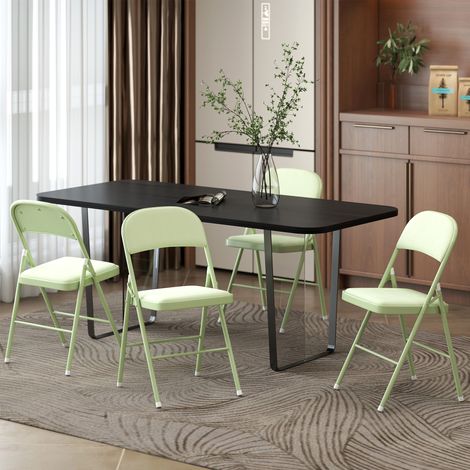 Juego de 4 sillas plegables y portátiles para interiores con asientos y respaldos tapizados en terciopelo, estructura de acero, color verde. (1/5)