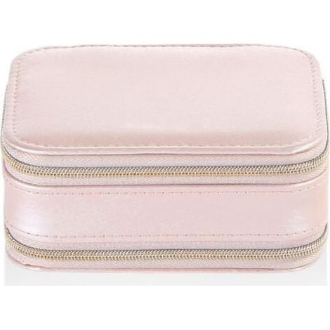 (Pink) Small Jewelry Box with Mirror, Portable Zippered Jewelry Box, Jewelry Organizer for Rings, Earrings and Necklaces (1/4)