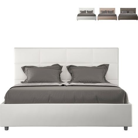 Letto matrimoniale con rete imbottito 160x200 similpelle bianco Mika (1/5)