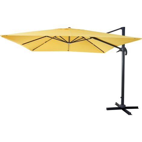 Gastronomie-Ampelschirm HHG-436, Sonnenschirm 3x3m (Ø4,24m) Polyester Alu/Stahl 23kg gelb ohne Ständer, drehbar
