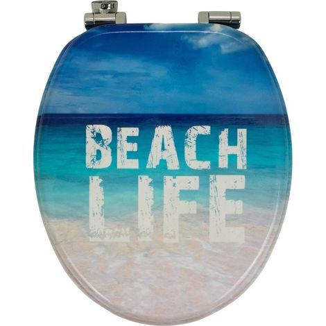 Sedile wc copri vater universale frizionato fantasia in mdf chiusura rallentata fantasia beach life - confezione 1
