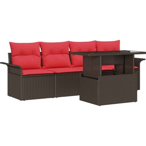 Set Divano da Giardino con cuscino 5 pcs Marrone polyrattan vidaXL