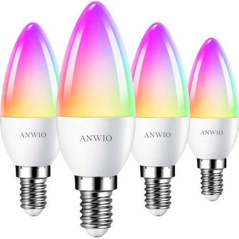 6W Ampoule LED WiFi E14 Intelligente à Intensité Variable, RGB Bougie LED E14 C37 40W 470Lm, Compatible avec Google Home Alexa Tuya Smart Life App, Pas de Hub requis, 4 Packs (1/5)