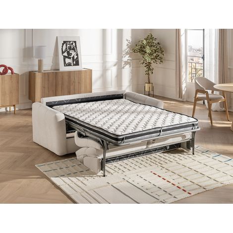 Canapé 4 places convertible express en tissu chenille beige - Couchage 160 cm - Matelas 13 cm DOVENA de Maison Céphy (1/4)