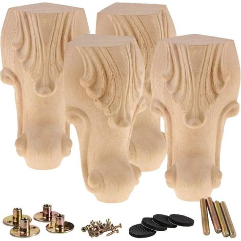 royaluxe -Pieds de meubles en bois de 6 pouces / 15 cm, 4 pièces de remplacement de meubles sculptés en bois massif opéen, canapé décoratif, armoire, table double siège (1/5)