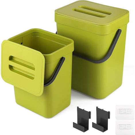 LALAGO Poubelle à Compost de Cuisine (5L+3L), Poubelle à déchets organiques Suspendue, Bac de Rangement Suspendu avec Couvercle pour Cuisine, Salle de Bains, Voiture, Bureau, Chambre (Vert) (1/5)