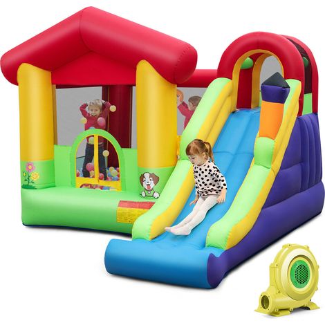 5-in-1 Inflatable Bounce House Long Slide Blow up Bouncy Castle w/ 680W Blower (1/5)