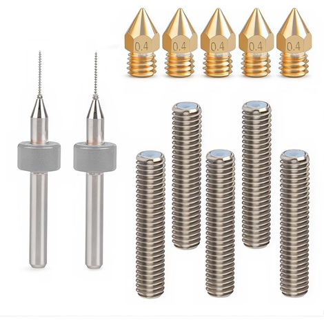 3D-Druckerdüse, 12-teiliges Messingdüsen-Set inklusive 1,75-mm-Teflon-Düsenhalsrohr, 0,4-mm-Extruderkopfdüse und Reinigungsbohrern, für Makerbot Anet A8 MK8 3D-Drucker