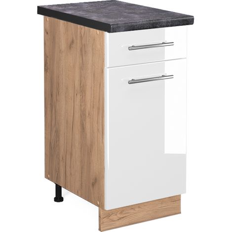 Mueble bajo de cocina Fame-Line, Blanco alto brillo, 40 cm , ET Antracita, Vicco