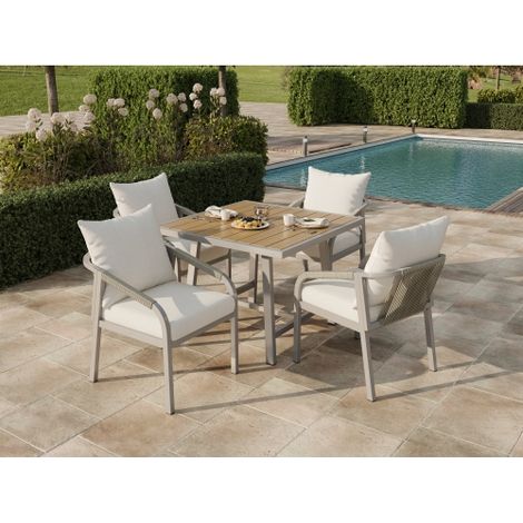 Garten Essgruppe 4 Personen 80x80 cm, Gartenmöbel Set mit Tisch und 4 Stühlen, verzinkter Stahl, Kunststoffholz, Khaki/Beige