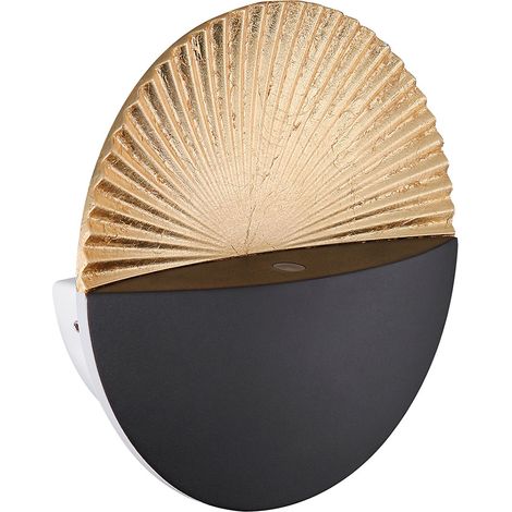 Wandleuchte Wandlampe Designleuchte Wohnzimmer schwarz gold Wandlampe rund im Muscheldesign , Metall, 1x LED 6 Watt 94 Lumen warmweiß, DxH 16,5x16 cm