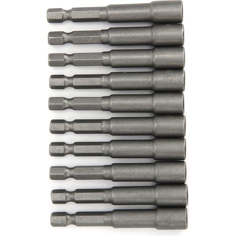 6mm chrome vanadium hexagonal socket with strong magnet and high-strength nut, pistol drill bit, electric pneumatic wrench socket, 10 pieces (1/5)