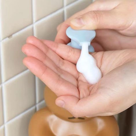 Flacon distributeur de savon moussant en forme d'ours mignon, grande capacité, pour nettoyant visage, gel douche et savon pour les mains, couleur chocolat. (1/5)