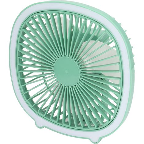 Ventilateur de bureau à puissance réglable, silencieux, rechargeable, mini ventilateur vertical portable suspendu avec lumière LED vert menthe (1/5)