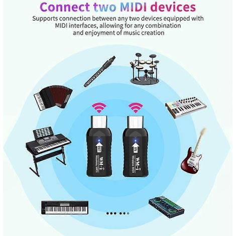 Adaptateur MIDI sans fil, émetteur/récepteur audio rechargeable, 2,4 GHz, latence extrêmement faible, fonction de coupure du son intégrée (1/4)