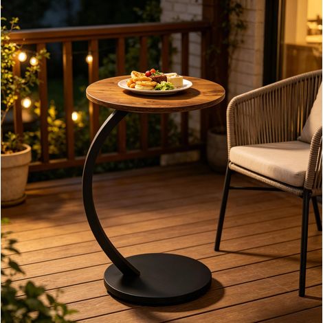 Runder C-Beistelltisch, Sofatisch aus MDF und Metall, 40 x 65 cm, Schwarz, OKWISH (1/5)