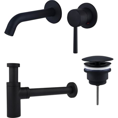 FugaFlow Eccelente Sobrado Slim Kit mitigeur lavabo - robinet encastrable - bonde nonobturable - siphon design - Noir mat (1/4)
