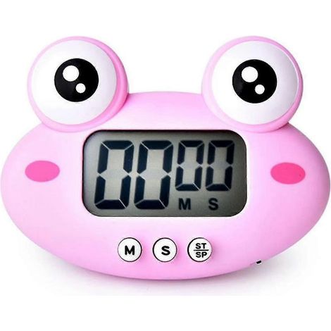 Minuteur de cuisine numérique avec compte à rebours, grand écran LCD magnétique, horloge visuelle, réveil à suspendre, modèle Grenouille rose (1/5)