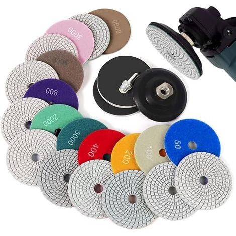 Diamond Polishing Discs: 100mm Wet/Dry Tile Sanding Disc Marble Polishing Kit Rubber Backing M14 Concrete Granite Stone Marble (50 - 8000) (1/2)