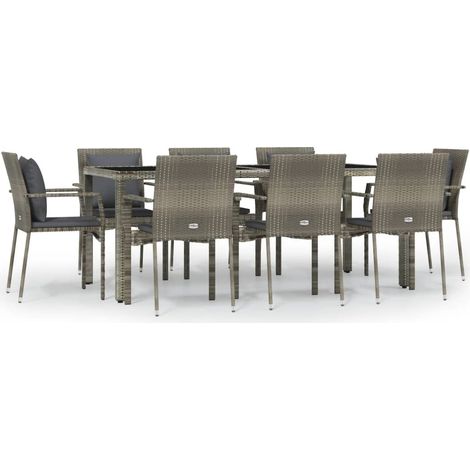 Maison Exclusive - 9-tlg. Garten-Essgruppe mit Kissen Grau Poly R