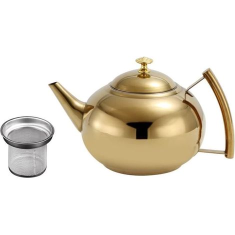 Théière en acier inoxydable avec filtre à thé, cafetière/bouilloire avec couvercle et poignée, idéale pour le thé bio en vrac, les fruits, les herbes et les infusions, théière de 2 litres avec filtre (1/5)