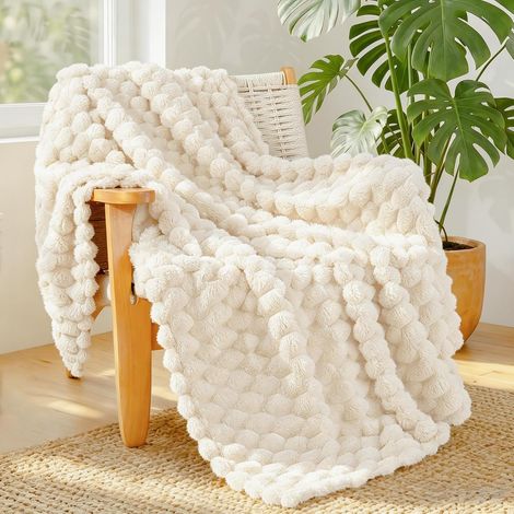 Couverture Polaire Jacquard 3D Plaid Canapé, Blanc (1/5)