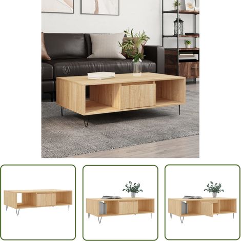 The Living Store Couchtisch Sonoma-Eiche 104x60x35 cm Holzwerkstoff - Couchtisch - Wohnzimmerschreibtisch - Beistelltisch - Esszimmertisch - Holzmöbel (1/5)