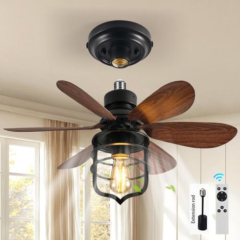 Petit Ventilateur de Plafond à Visser avec Luminaire et Télécommande Lampe de Plafond avec Ventilateur Style Industriel Douille E27 pour Petite Chambre Buanderie Rangement Garage Noir (1/5)