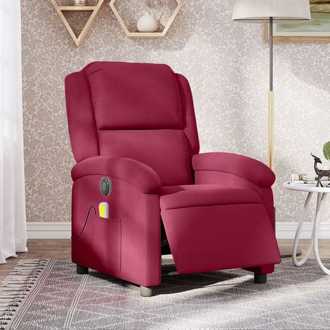Fauteuil inclinable-Chaise de relaxation-Fauteuil Relax massage électrique rouge bordeaux velours 217771 (1/5)