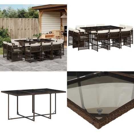 Set da Pranzo da Giardino 11 pz con Cuscini Polyrattan Marrone - Sedie da giardino - Tavolo da giardino