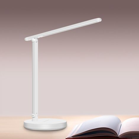Lampe de Bureau Led avec Adaptateur, Lampe Bureau Dimmable 3 Modes de Couleur /Pliable/Fonction Tactile, Lampe de Chevet avec USB Port, Lampe Led Bureau Blanche (1/2)