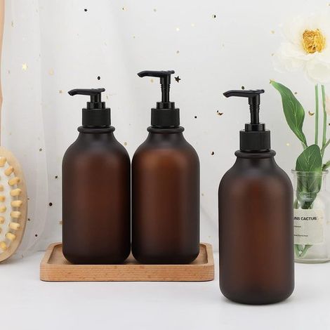 Dispensador de loción，3 piezas，dispensador de jabón de 500 ml para champú，botella de plástico recargable para cocina y baño (1/5)