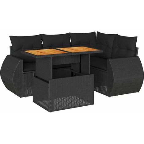 Maison Exclusive - Set Divani da Giardino 5 pz con Cuscini in Polyrattan Nero (1/5)