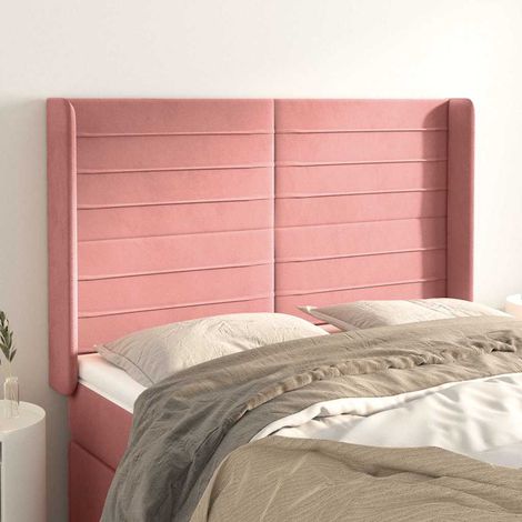 Tête de lit avec oreilles en velours rose, hauteur réglable, 147 x 16 x 118/128 cm - PANGIVO (1/5)