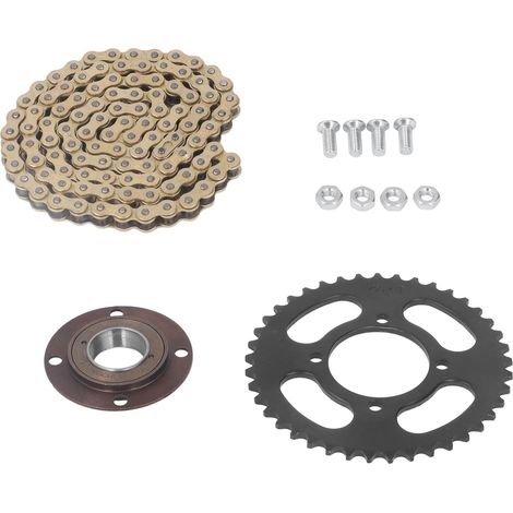 Kit chaîne avant/arrière en alliage d'aluminium doré, 104 maillons, chaîne 420, plateau 41 dents, volant moteur sans dents (1/5)