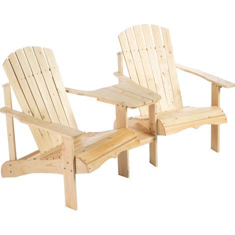 Fauteuil de jardin avec table et trou pour parasol, fauteuil de jardin 2 places, ensemble de sièges, mobilier de jardin pour balcon, bois massif, finition naturelle, 178 x 87 x 92 cm (1/5)