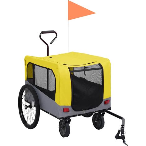 Remorque de vélo pour chiens et poussette 2-en-1 jaune et gris
