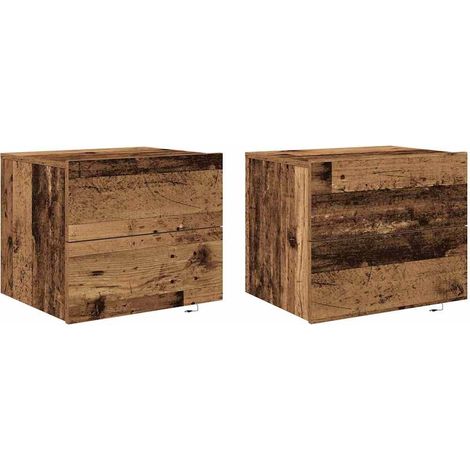 Armario de noche montado en la pared 2 pcs Madera vieja vidaXL