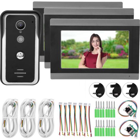 Sonnette vidéo filaire WiFi avec 3 écrans 7 pouces, moniteur, vision nocturne, compatible TUYA, AC100-240V, prise UK. (1/5)